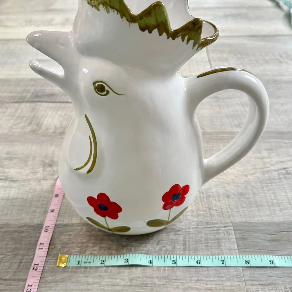 Vintage Italian Hand Painted Ceramic Rooster Pitcher